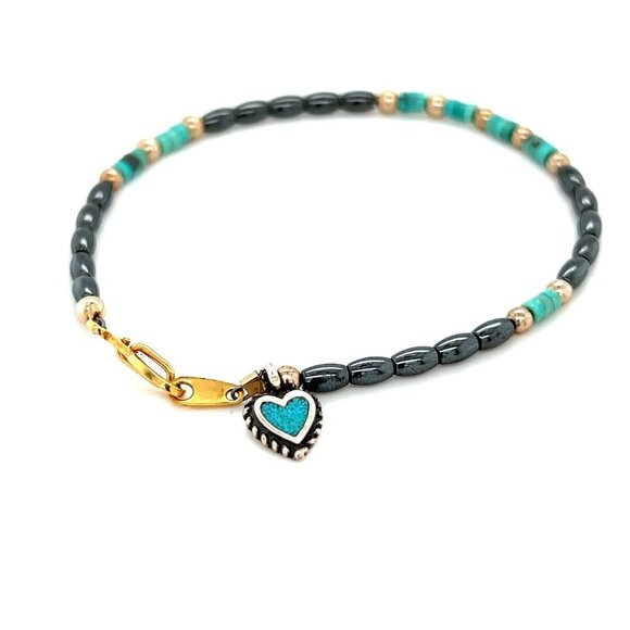 Sterling Heart Charm Beaded Bracelet - Picture 1 of 5